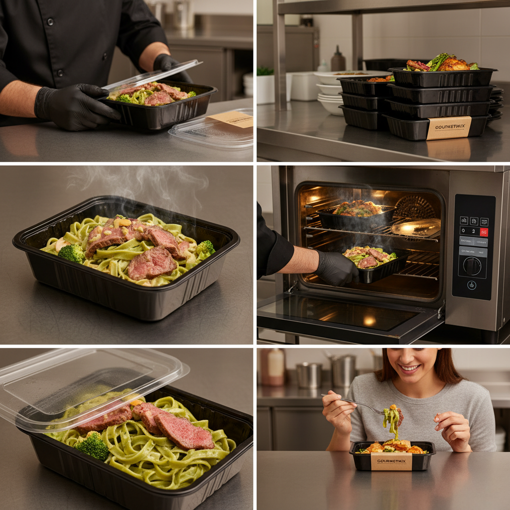 Proceso Easy to Cook en horno: bandejas Gourmetmix calentando y servidas