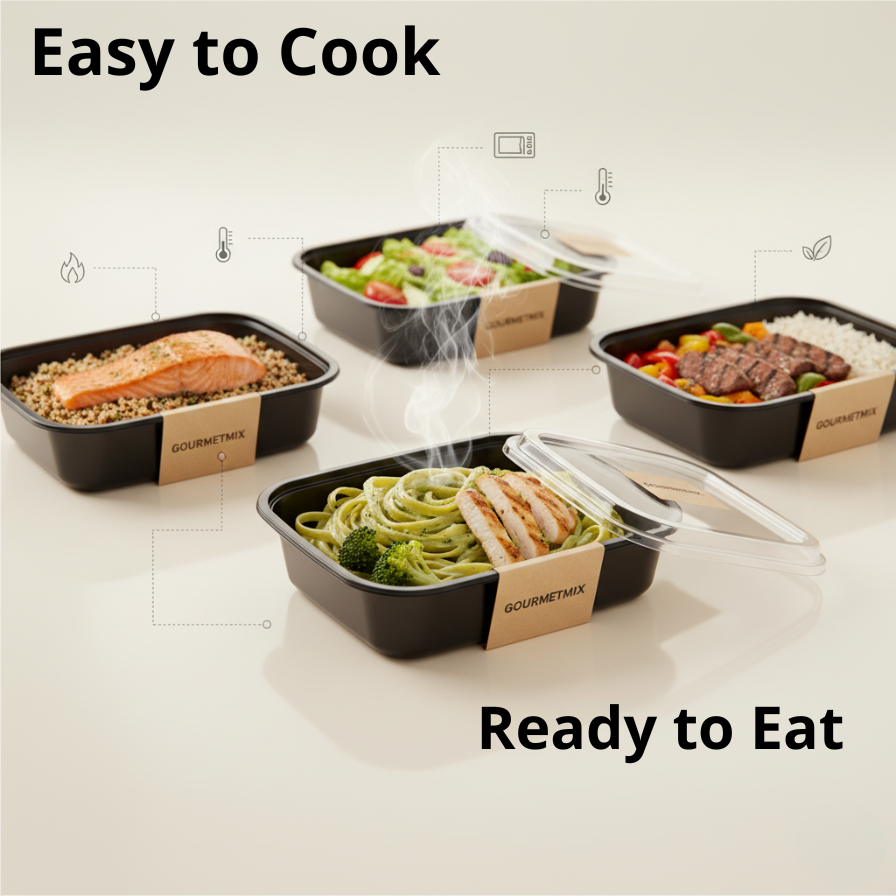 Bandeja negra Gourmetmix con tapa transparente